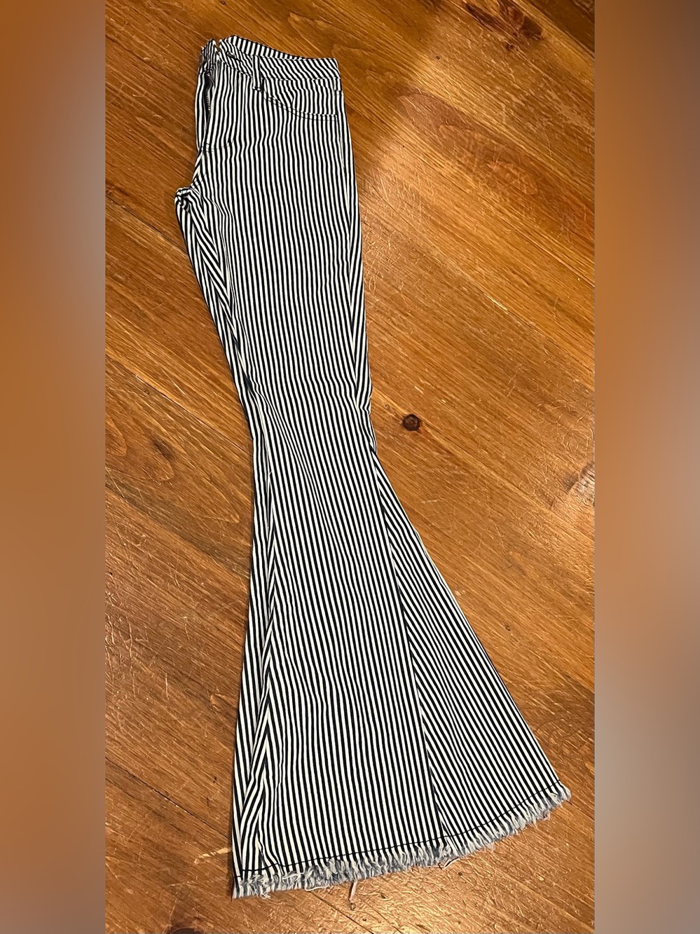 Altar'd State Blue and White Striped Bootcut Jeans